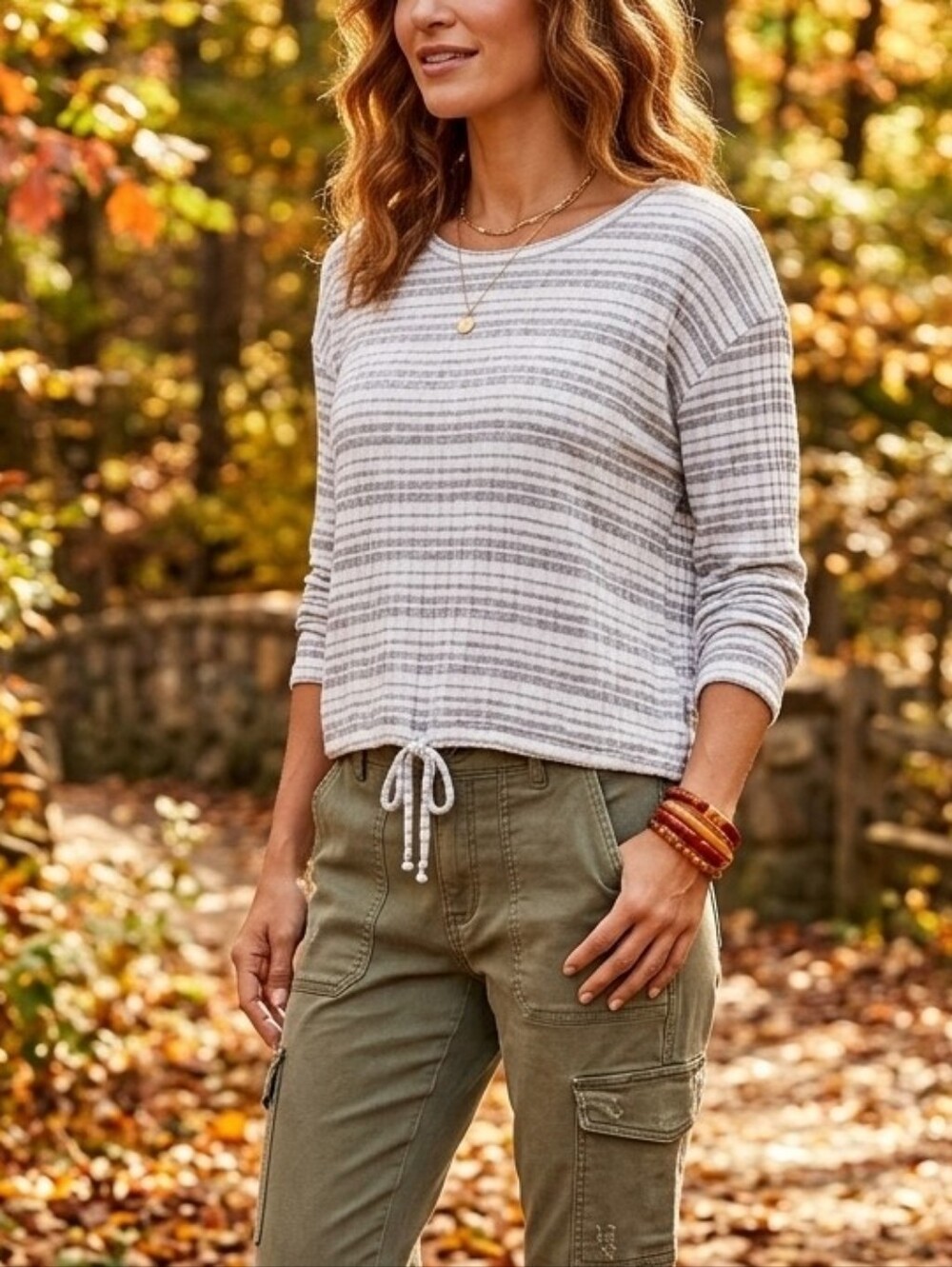 Mudd Gray and White Striped Pullover Blouse Retro Fall Stripes Minimalism